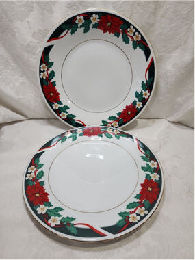 Tienshan Deck the Halls 10 1/2" Dinner Plates, Set Of 2, EUC